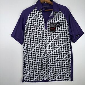 NWT Tattoo Golf Men's Houndstooth Stretch The Hounds Golf Shirt Medium‎ Purple